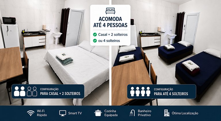 Loft 1 Próximo ao Centro e Shopping até 4 Pessoas